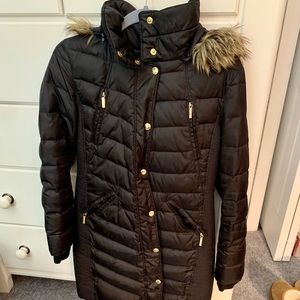 Michael Kors Black Puffer Jacket Faux Fur Hood